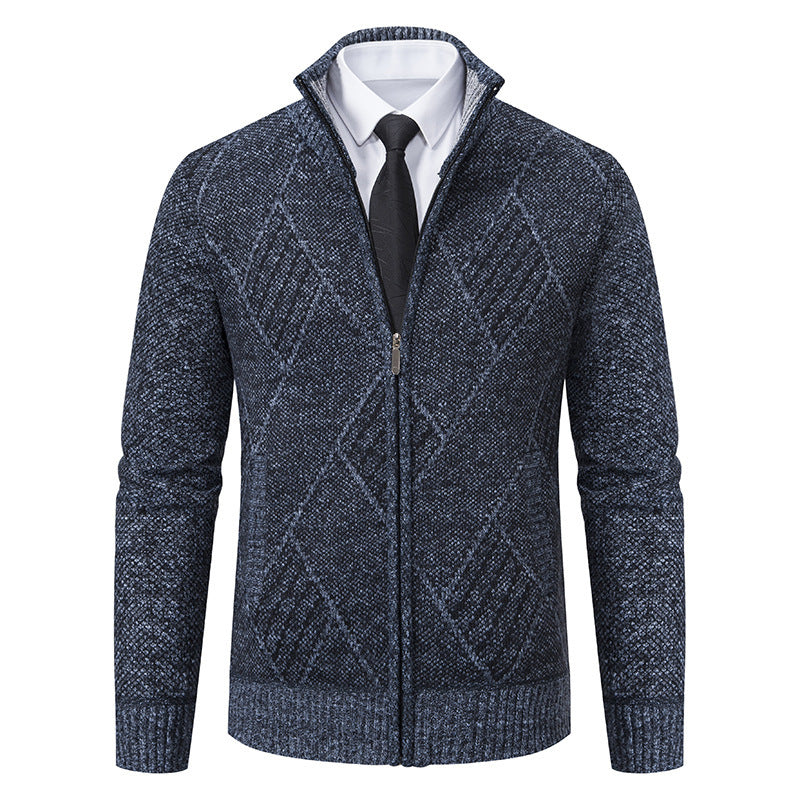 Herren Strickjacke Modern mit Hochkragen Zopfmuster