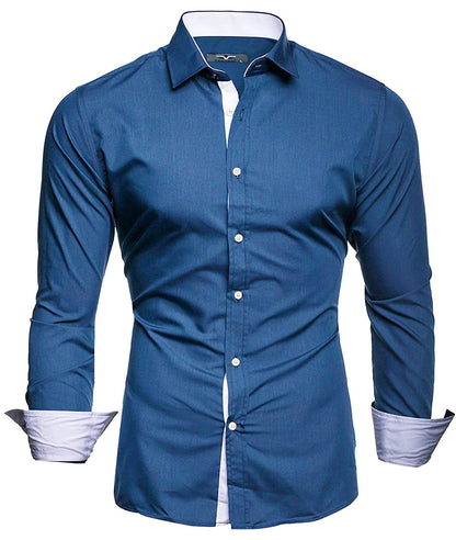 Herren Langarmhemd Elegant Kontrast Akzente Modern