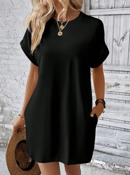 Damen T-Shirt-Kleid mit Taschen Lässig Leger Sommerkleid