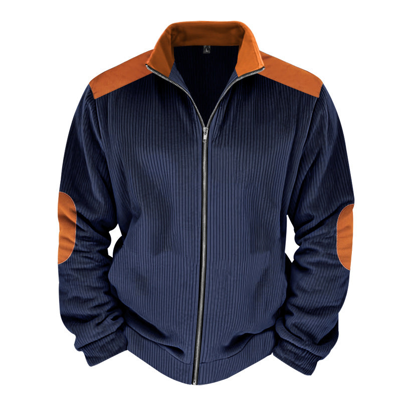 Herren Sportjacke Rippenstruktur Kontrastärmel Modern
