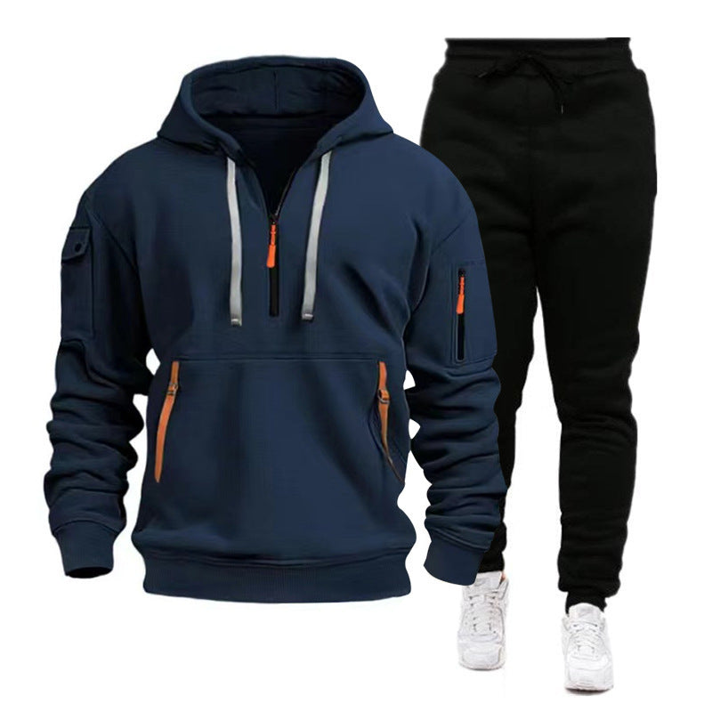 Herren Fleece-Set Sportlich Reißverschluss Taschen Modern