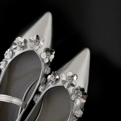 Damen Schuhe Elegant Spitze Floral mit Glitzer