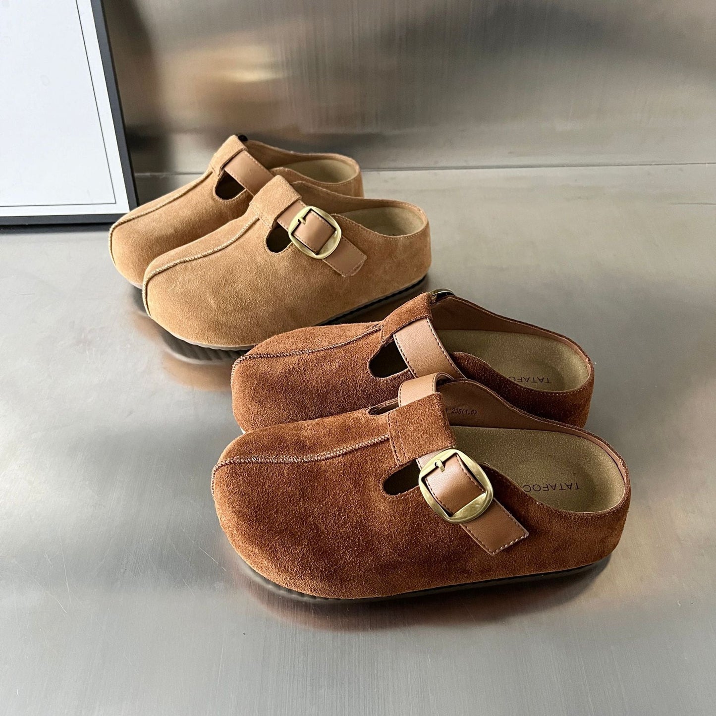 Damen Clogs Wildleder Elegant Schnallenverschluss Bequem