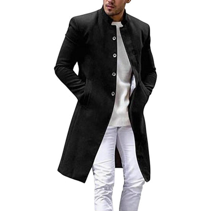 Herren Langmantel Slim Fit Hochkragen Elegante Überjacke