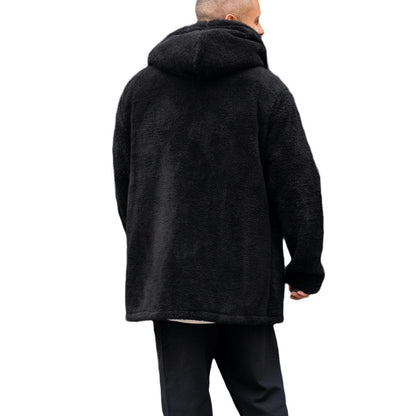 Herren Fleece-Mantel Lässig mit Kapuze und Taschen Warm