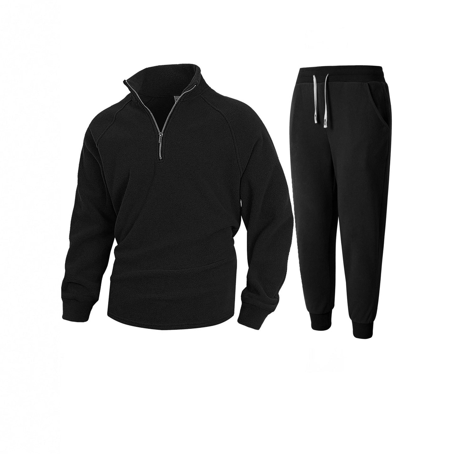 Herren Fleece Oberteil Stehkragen Sportlich Jogginghose