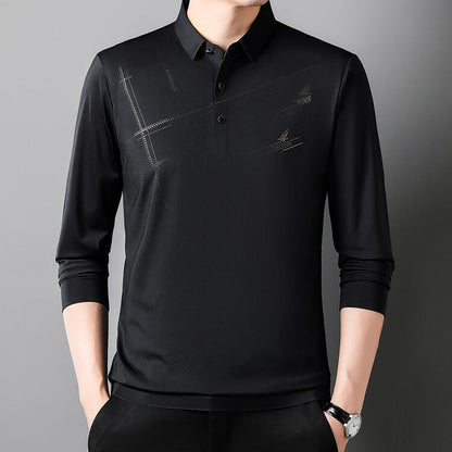 Herren Poloshirt Langarm Sportlich Modern mit V-Ausschnitt