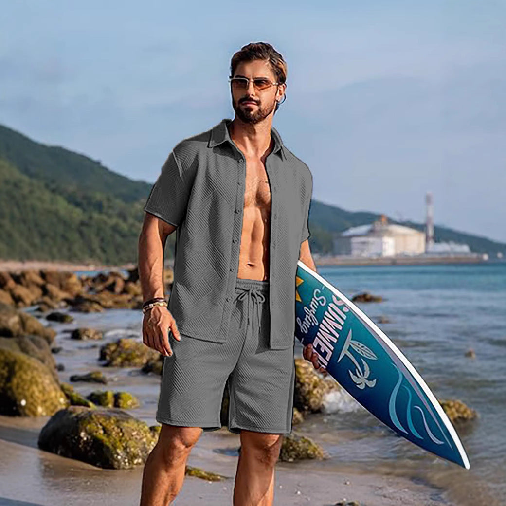 Herren Sommer Outfit Kurzarm Hemd Surf Shorts Trendy