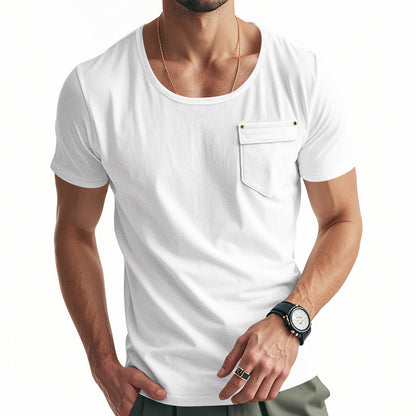 Herren T-Shirt V-Ausschnitt mit Brusttasche Casual Berlin