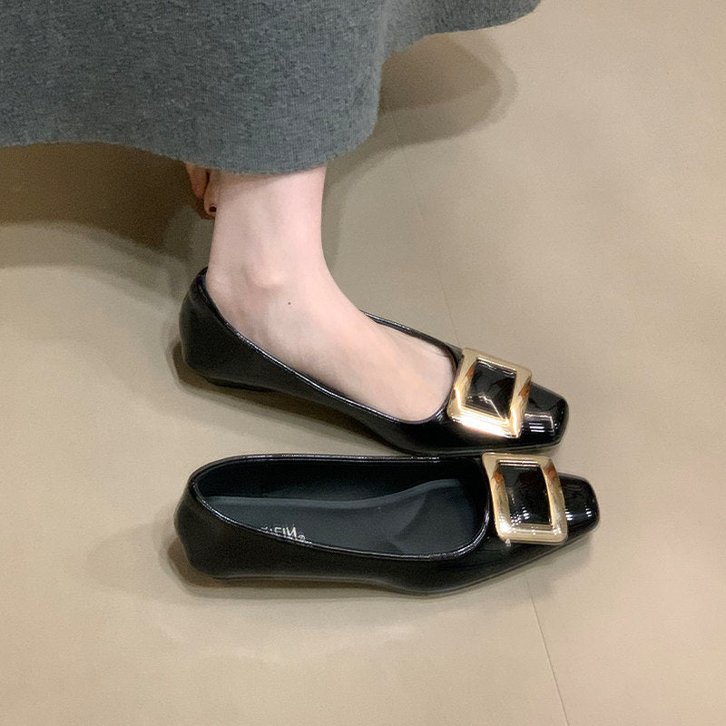 Damen Ballerinas Elegante Lack Schnalle Schuhe