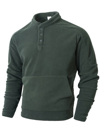 Herren Fleece Pullover Stehkragen Knöpfe Modern