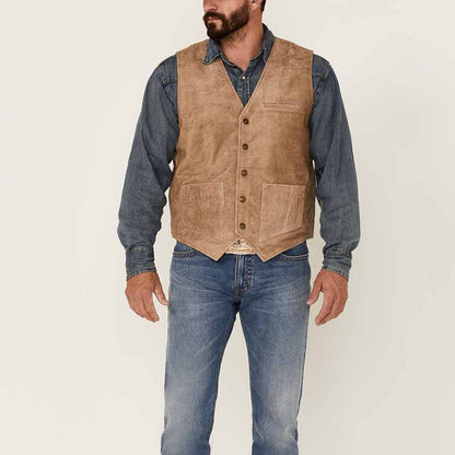 Herren Lederweste Wildleder Schwarz