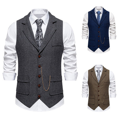 Herren Weste Hahnentrittmuster Elegant Schwarz