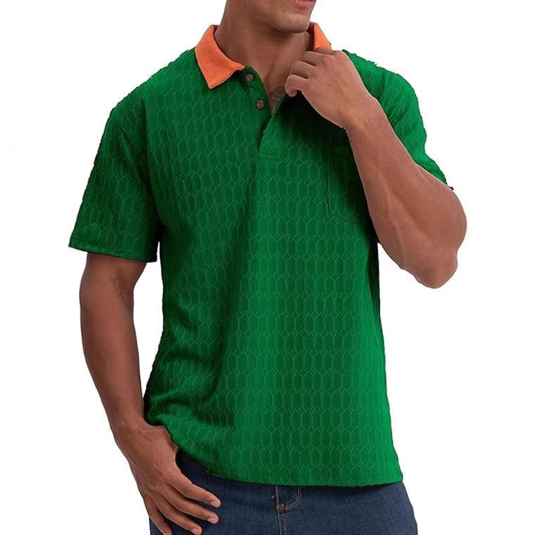 Herren Poloshirt Strukturiert Kontrastkragen Modern