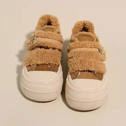 Damen Sneaker Bequem Kuschelig Mit Klettverschluss