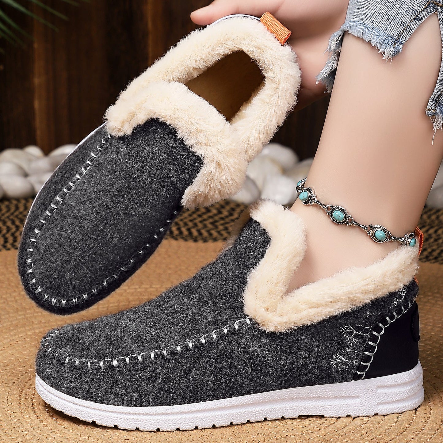 Damen Hausschuhe Flauschig Warm mit Weichem Innenfutter