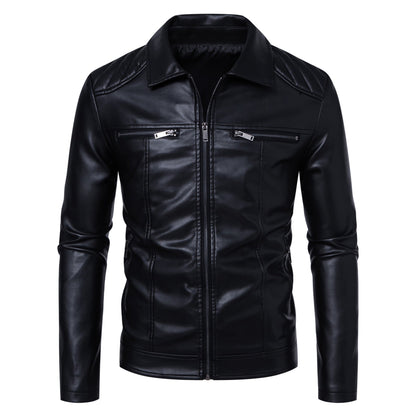 Herren Lederjacke Kunstleder Reißverschluss Taschen Schwarz - BerlinGlamour