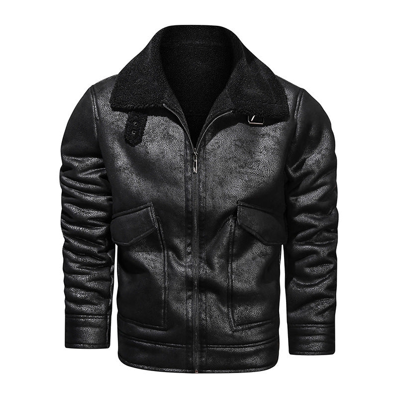 Herren Lederjacke Warm Fleece Innenfutter Praktisch