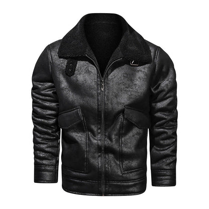 Herren Lederjacke Warm Fleece Innenfutter Praktisch