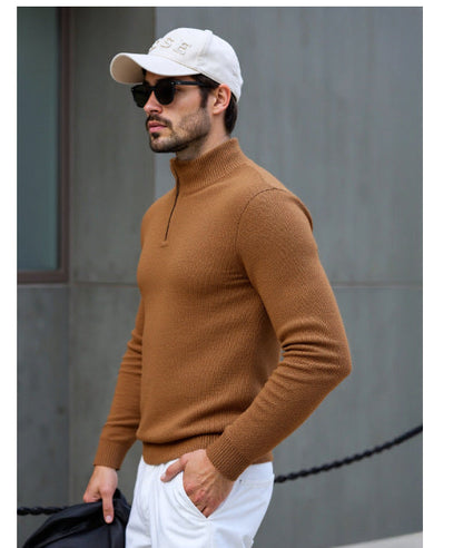 Herren Rollkragenpullover Modern Struktur Design Schwarz