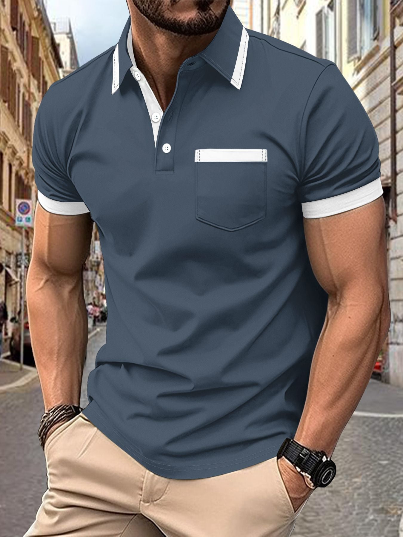 Herren Polo-Shirt Modern KontrastkragenSlim Fit