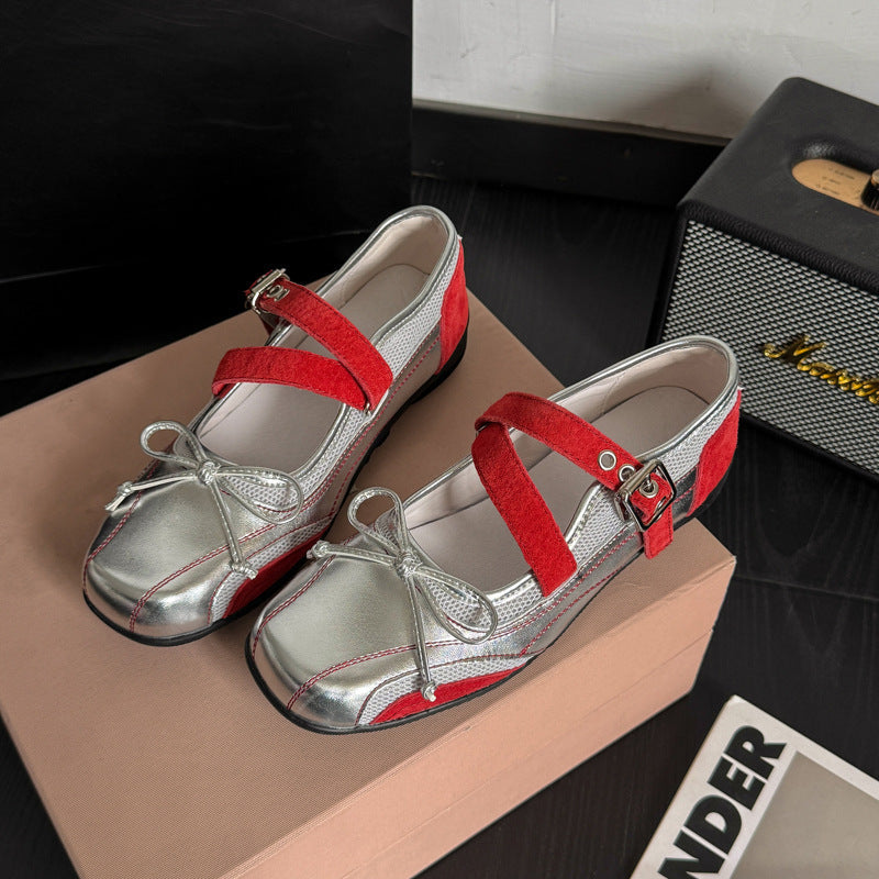 Damen Ballerinas Elegant Metallic Schuhe Mit Riemchen - BerlinGlamour