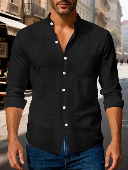 Herren Langarmhemd Modern mit V-Ausschnitt und Brusttasche