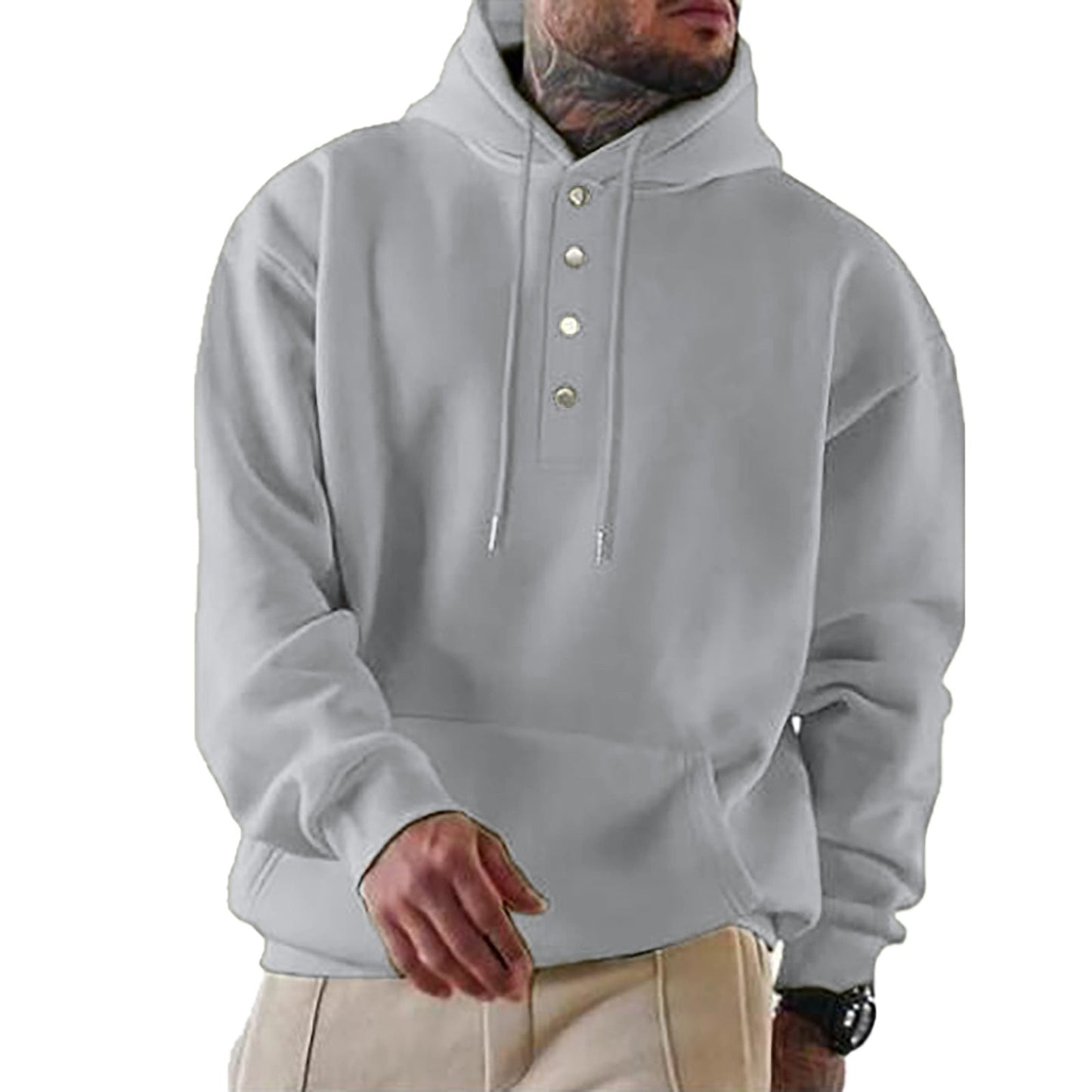 Herren Kapuzenpullover Modern mit Knöpfen und Kordelzug