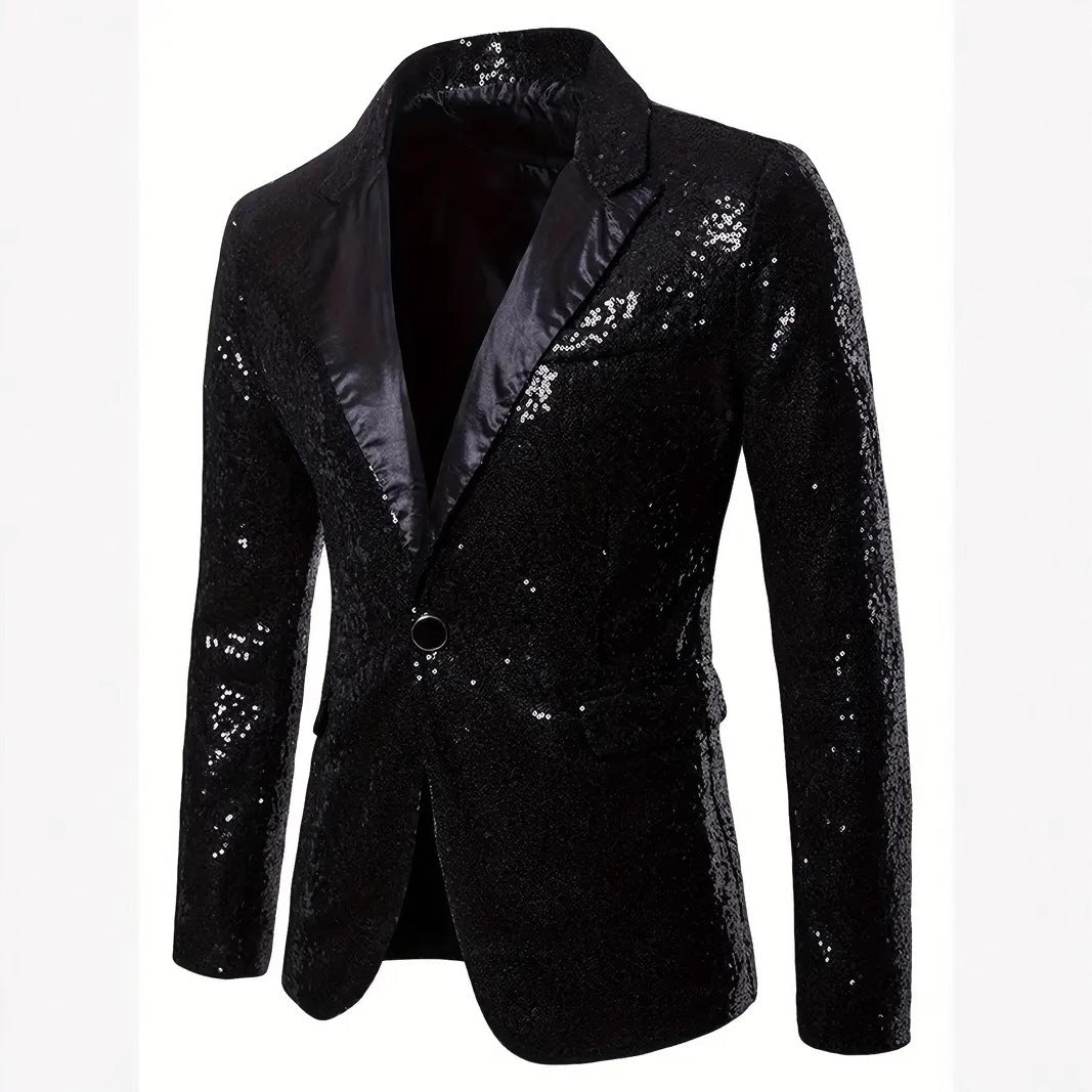 Herren Abendblazer Pailletten Schwarz Elegant