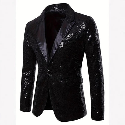 Herren Abendblazer Pailletten Schwarz Elegant