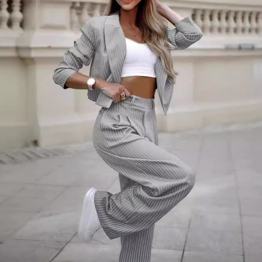 Damen Blazer Set Streifen Optik Modern