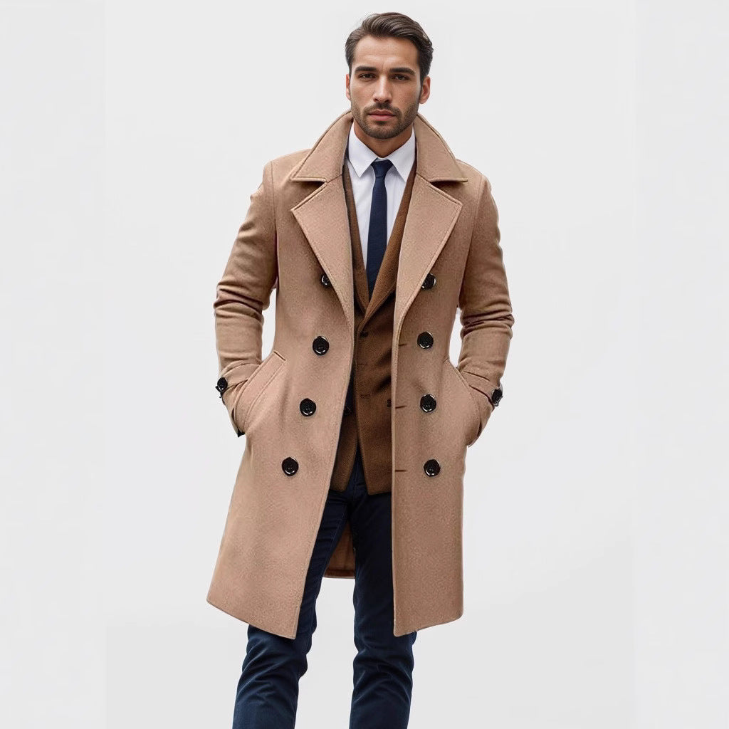 Herren Mantel Doppelreiher Übergangsjacke Stylisch Schwarz
