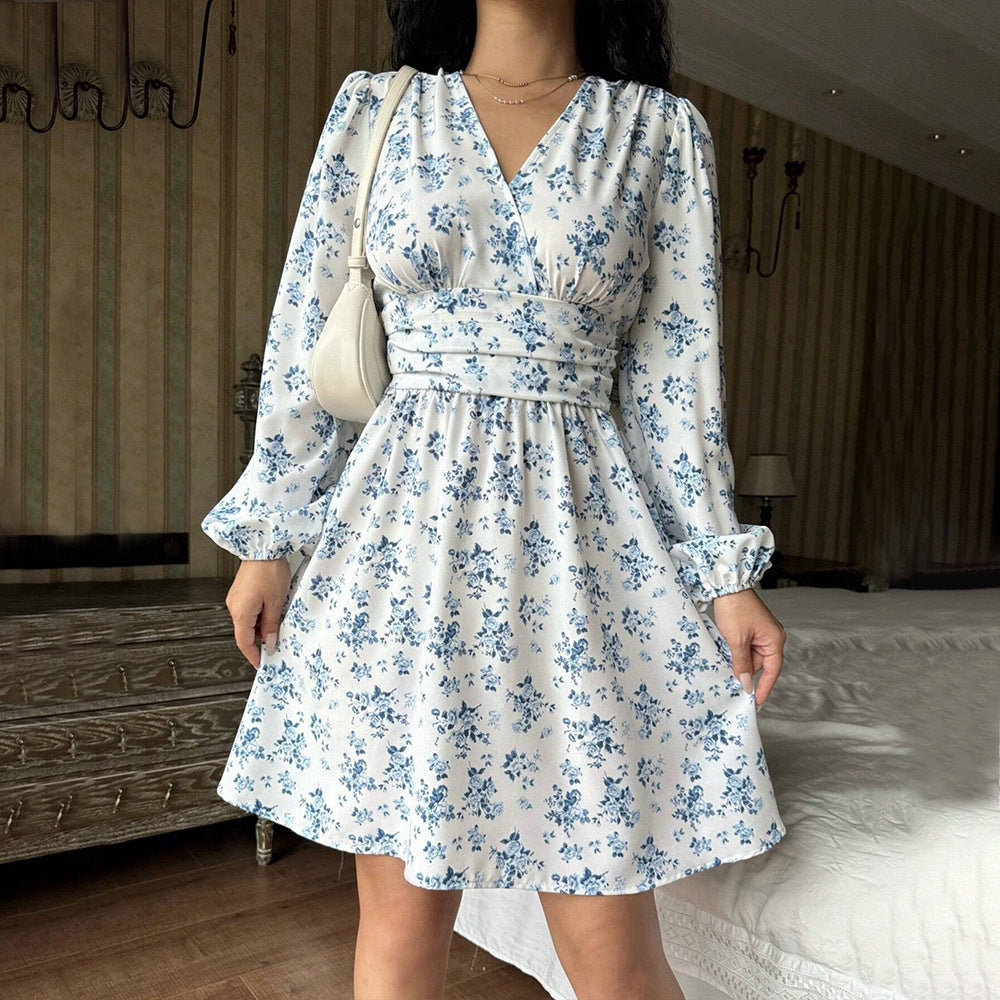 Damen Wickelkleid Langärmlig Floral Elegant