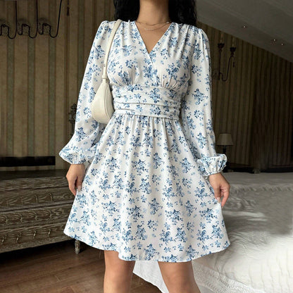 Damen Wickelkleid Langärmlig Floral Elegant