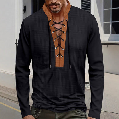 Herren Langarmshirt Modern Schnürverschluss Trendy - BerlinGlamour