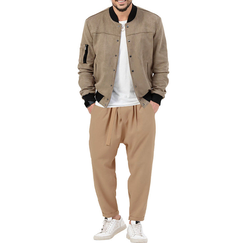 Herren Lederjacke Soft Wildleder Bomberjacke mit Taschen