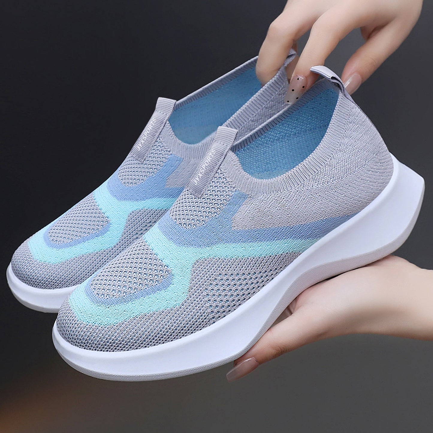 Damen Sneaker Bequem Slip-On mit Strickdesign