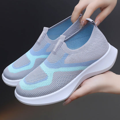 Damen Sneaker Bequem Slip-On mit Strickdesign