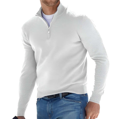 Herren Pullover Stehkragen Reißverschluss Modern Schwarz