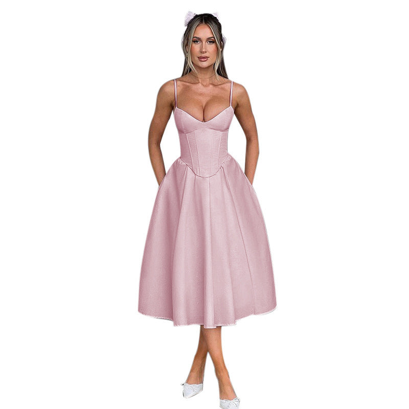 Damen Midi Kleid Figurbetonter Rock Elegant Damenschuhe