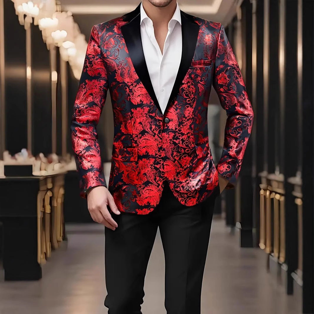 Herren Blazer Pailletten Jackett Floral Modern Glamour