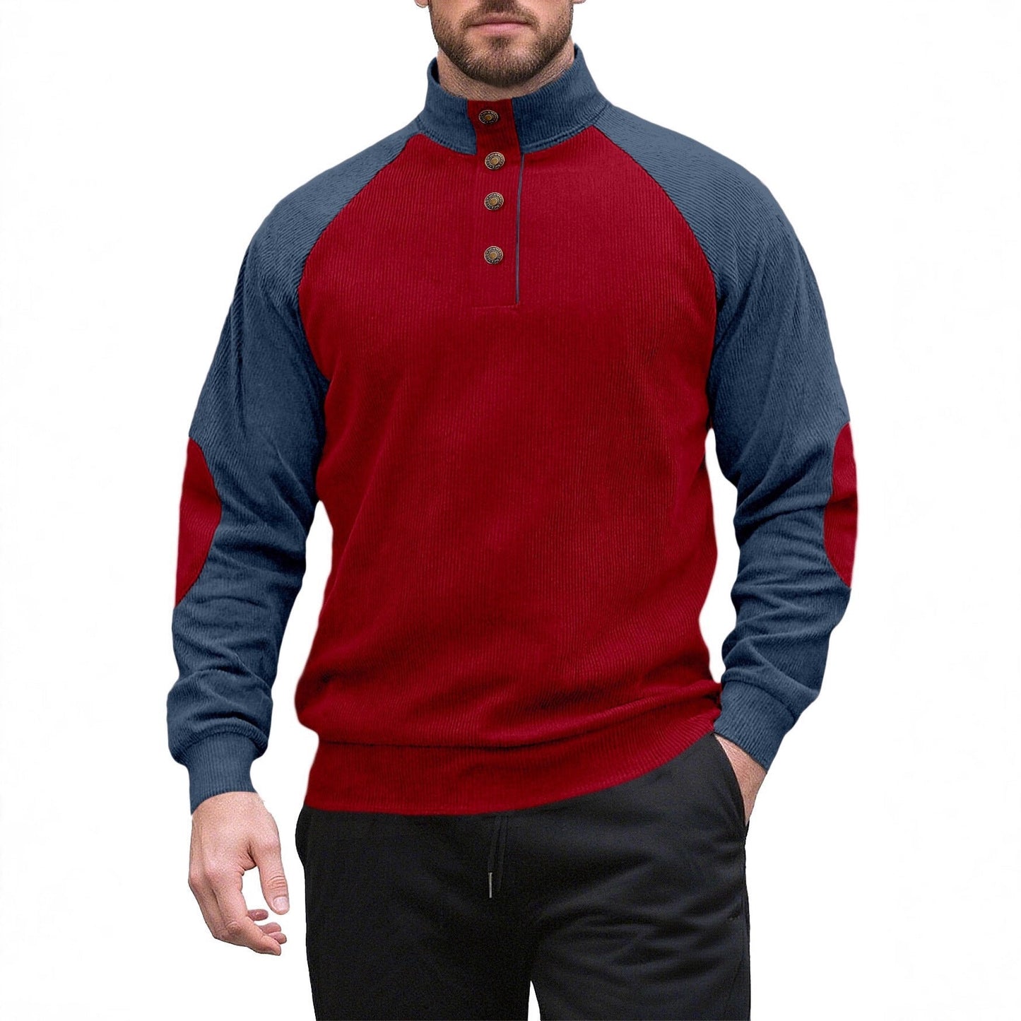 Herren Strickpullover Modern Stehkragen Knopfleiste