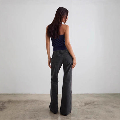 Damen Schlagjeans Hochwerder mit Weitem Bein
