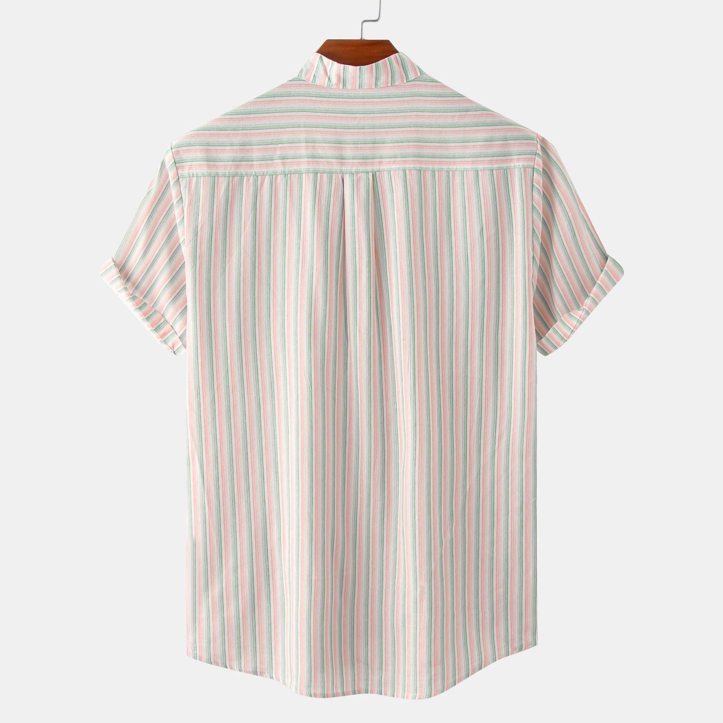 Herren Hemd Kurzarm Modern Stehkragen Streifenmuster Slimfit
