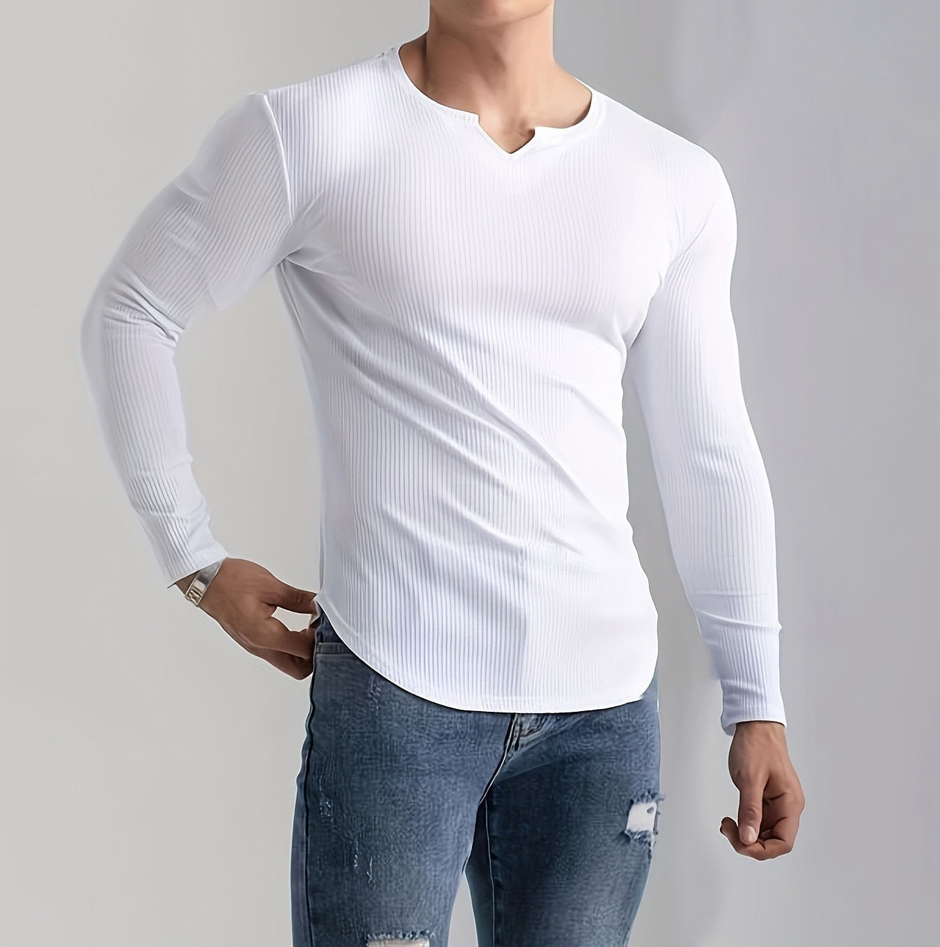 Herren Langarmshirt Rippstruktur Modern Glamour Style
