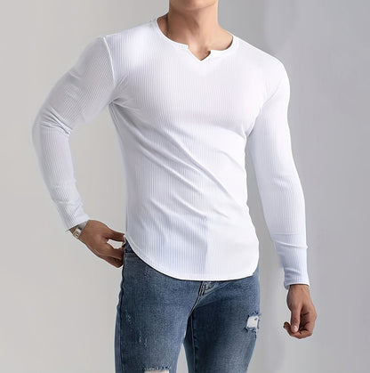Herren Langarmshirt Rippstruktur Modern Glamour Style