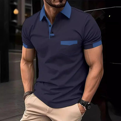 Herren Polohemd Modern mit Brusttasche und Kontrastkragen