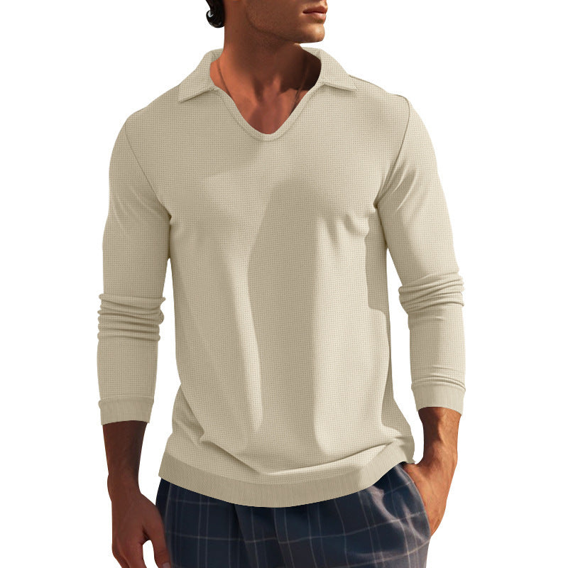 Herren Langarmshirt Modern V-Ausschnitt Strukturiert