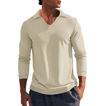 Herren Langarmshirt Modern V-Ausschnitt Strukturiert