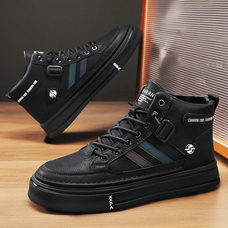 Damen Sneaker High-Top Leder Schwarz Modisch